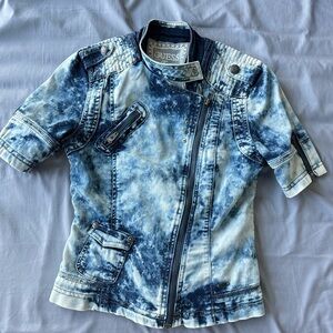 Vintage Guess Tie-Dye Blue Jean Jacket Moto Jacket